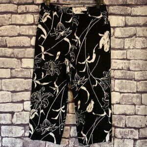 Larry Levine Black Floral Crop Pants Size 10